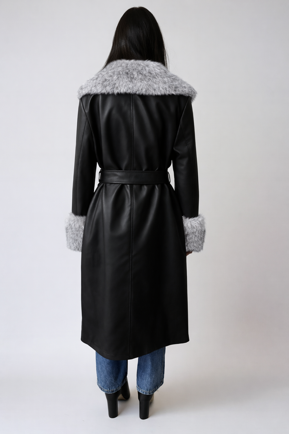 Faux Leather & Faux Fur-Trim Trench Coat | Forever 21 Women