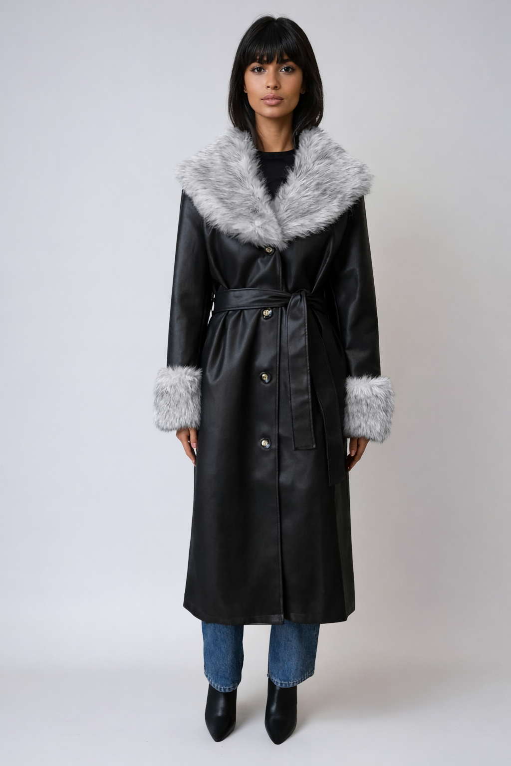 Faux Leather & Faux Fur-Trim Trench Coat | Forever 21 Women