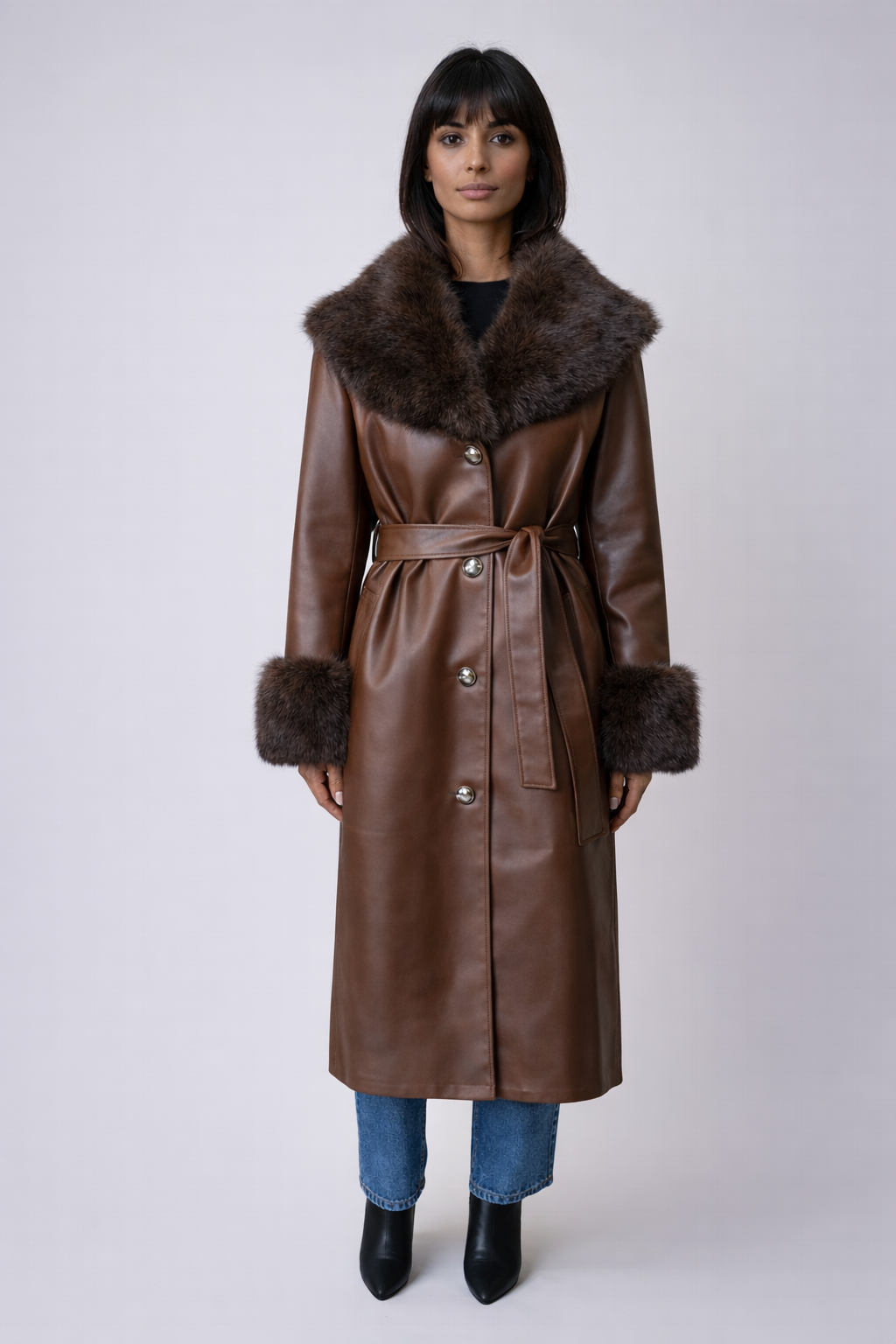 Faux Leather & Faux Fur-Trim Trench Coat | Forever 21 Women
