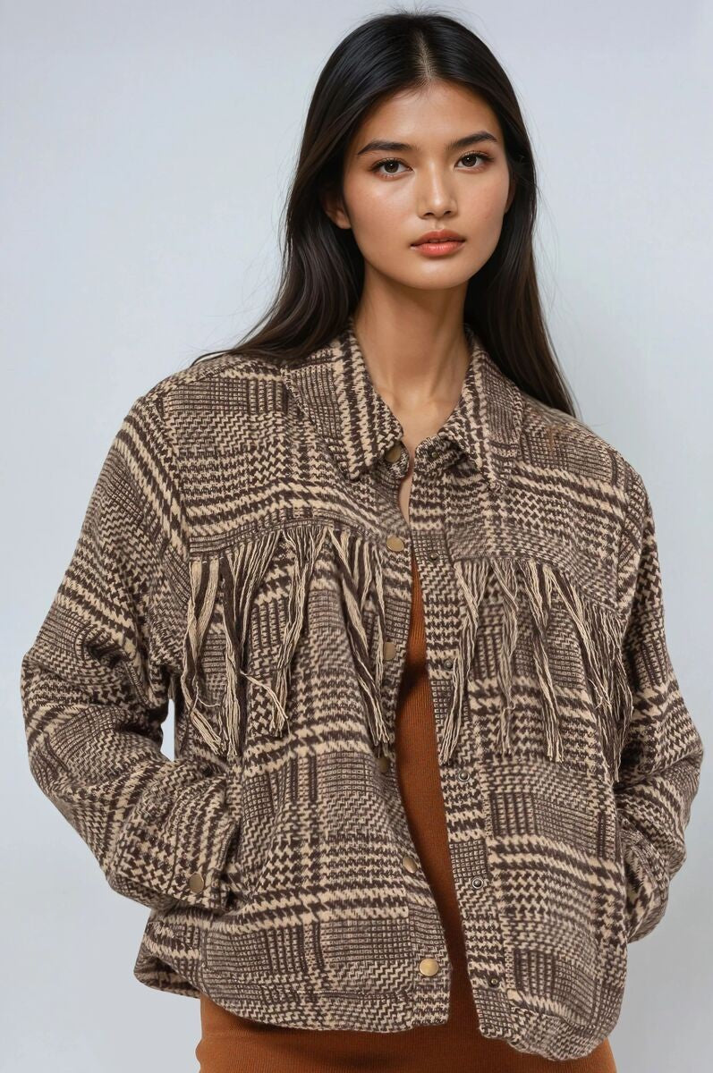 Glen Plaid Fringe-Trim Jacket | Forever 21 Women