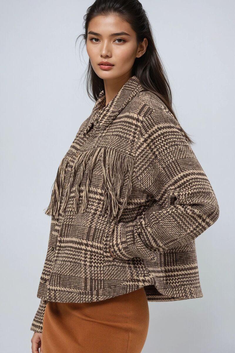 Glen Plaid Fringe-Trim Jacket | Forever 21 Women