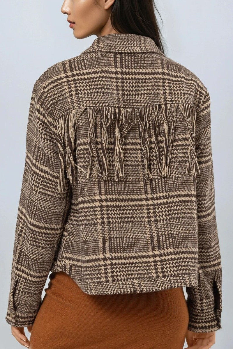 Glen Plaid Fringe-Trim Jacket | Forever 21 Women
