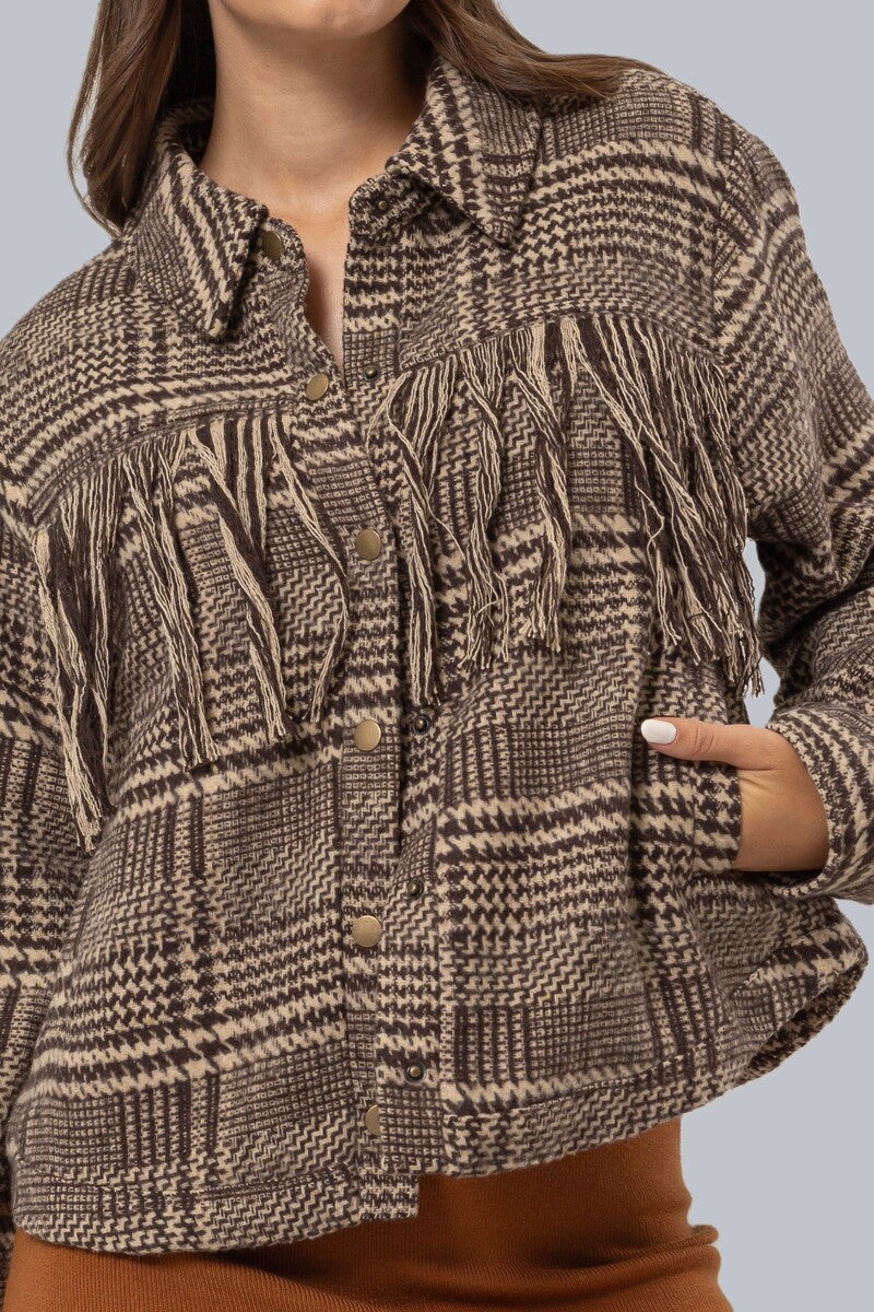 Glen Plaid Fringe-Trim Jacket | Forever 21 Women