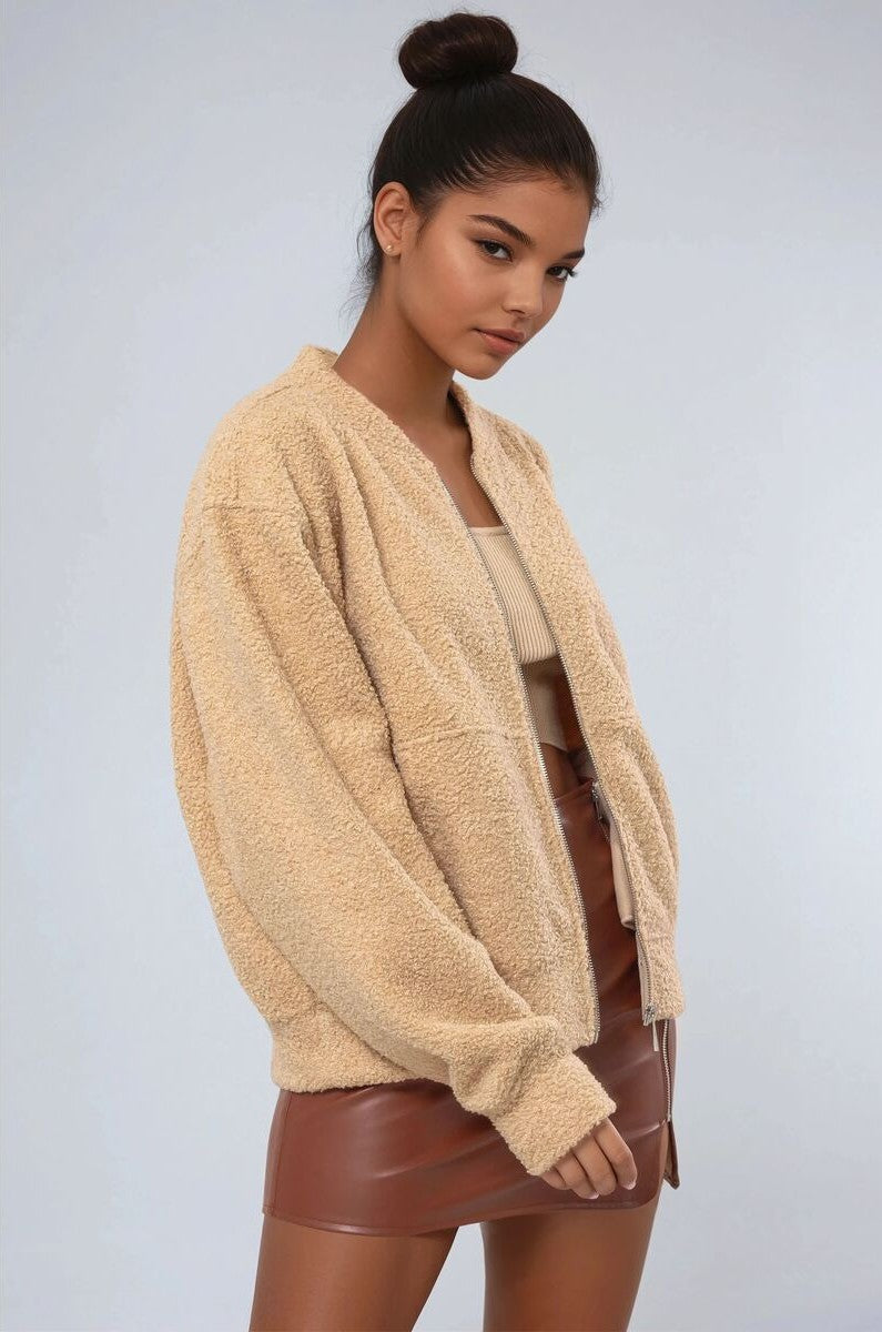 Boucle Zip-Front Bomber Jacket | Forever 21 Women