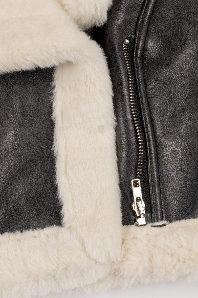 Cropped Faux Leather & Shearling Moto Jacket | Forever 21 Women