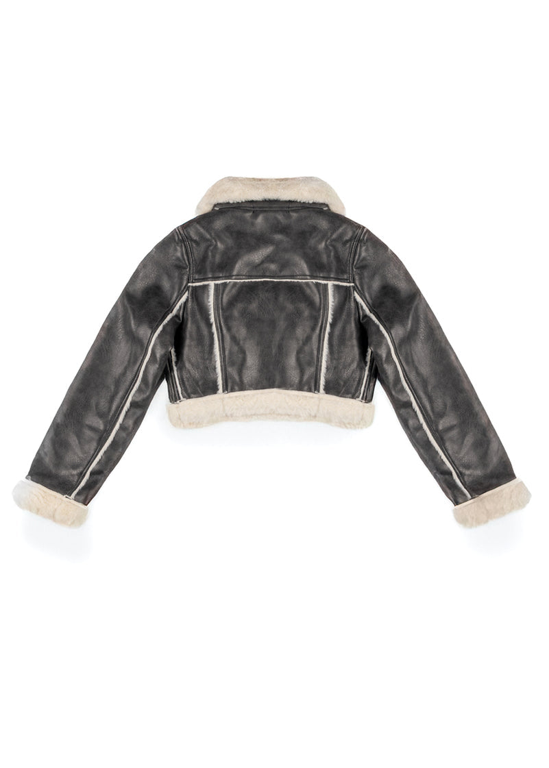 Cropped Faux Leather & Shearling Moto Jacket | Forever 21 Women