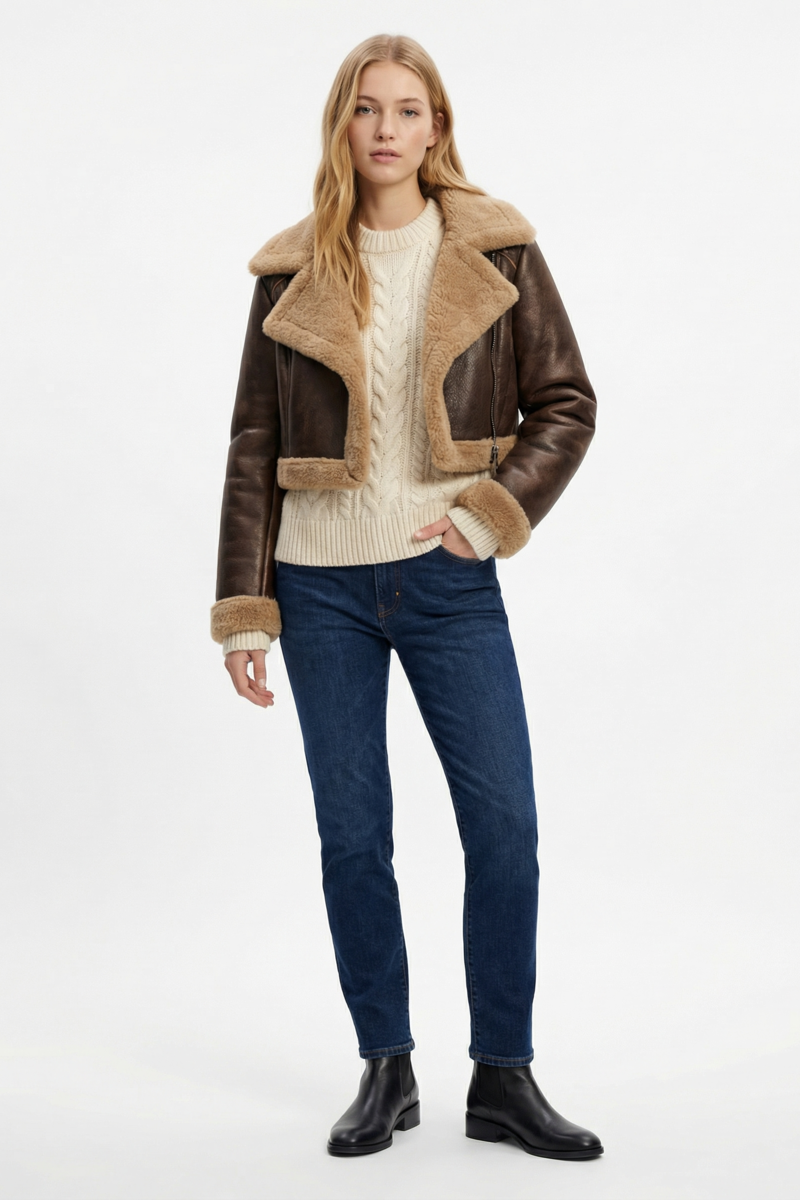 Cropped Faux Leather & Shearling Moto Jacket | Forever 21 Women