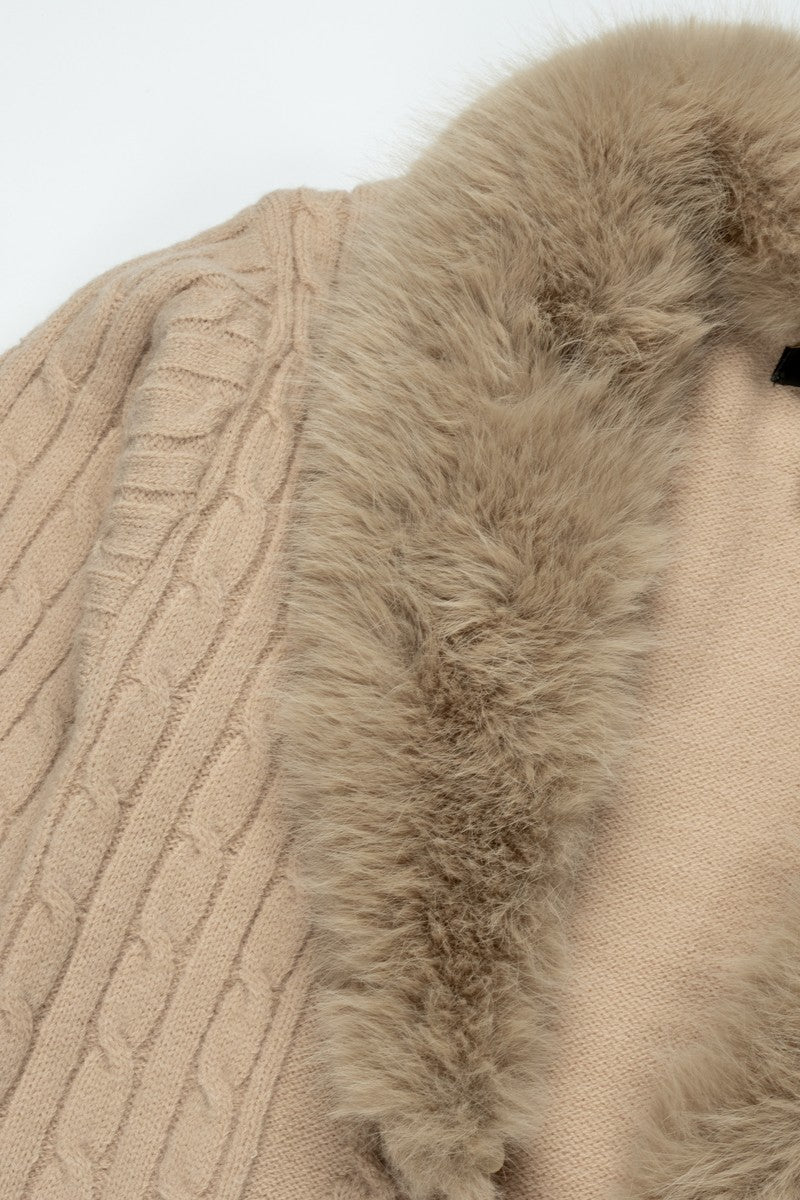 Faux Fur-Collar Cable Knit Longline Cardigan | Forever 21 Women