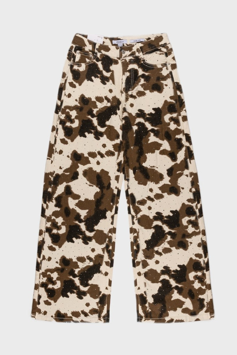 Cow Print Rhinestone Wide-Leg Jeans | Forever 21 Women