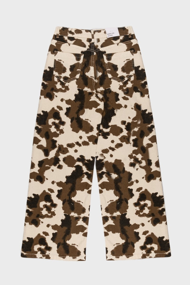 Cow Print Rhinestone Wide-Leg Jeans | Forever 21 Women