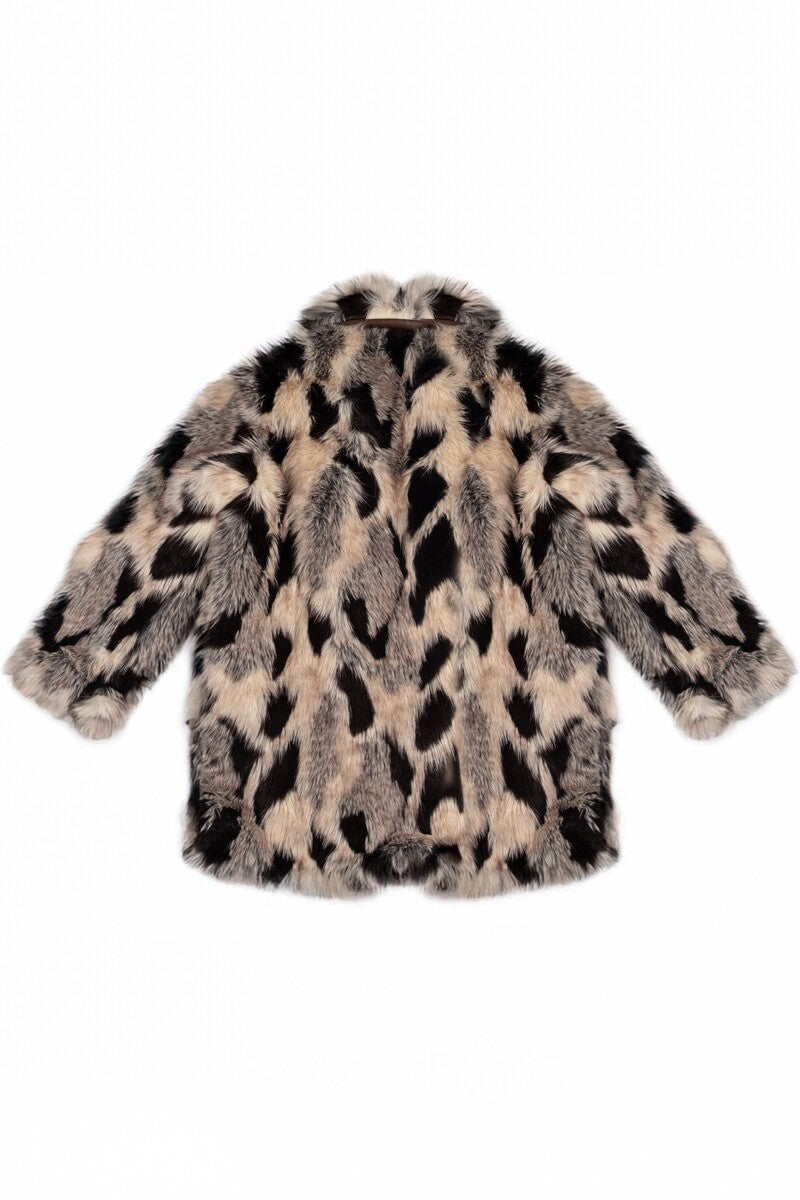 Abstract Print Longline Faux Fur Jacket | Forever 21 Women