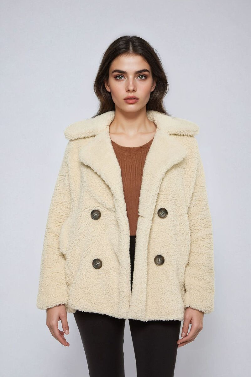 Double-Breasted Faux Shearling Coat | Forever 21 Women