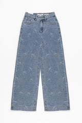 Embroidered Bow Print Wide-Leg Jeans | Forever 21 Women