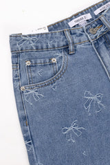 Embroidered Bow Print Wide-Leg Jeans | Forever 21 Women