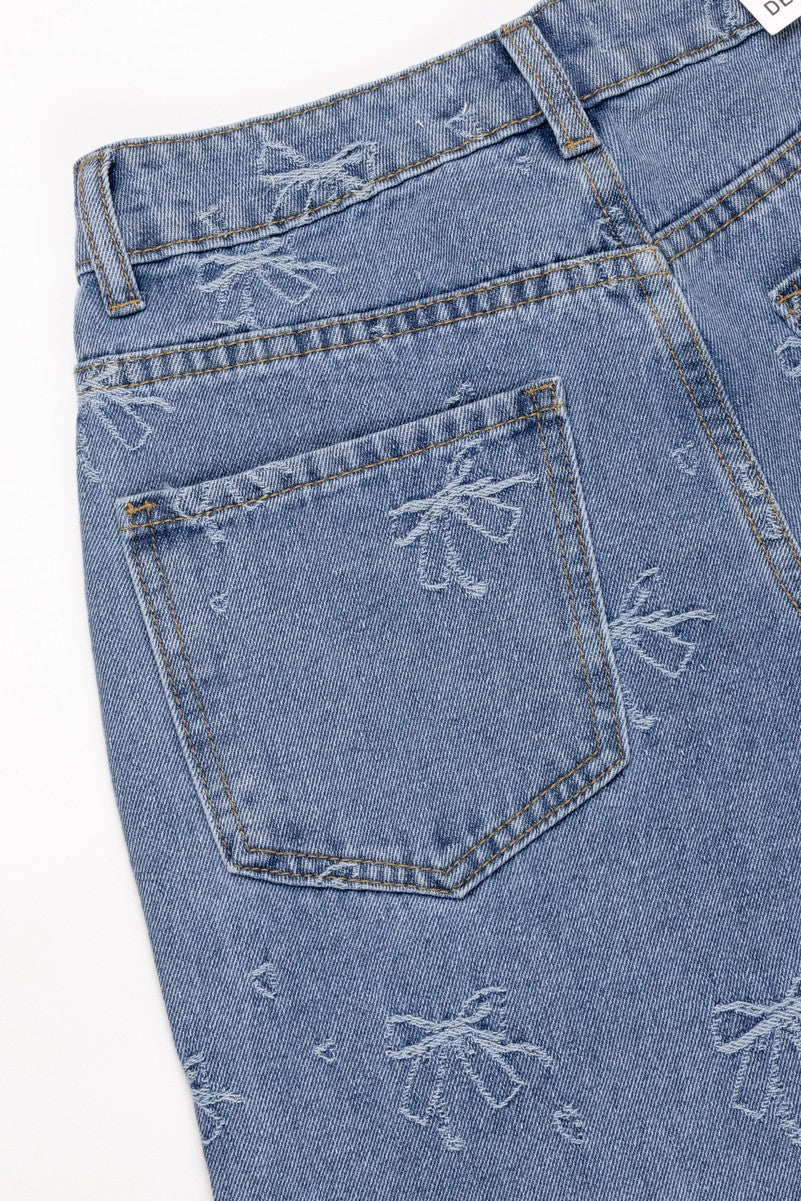 Embroidered Bow Print Wide-Leg Jeans | Forever 21 Women