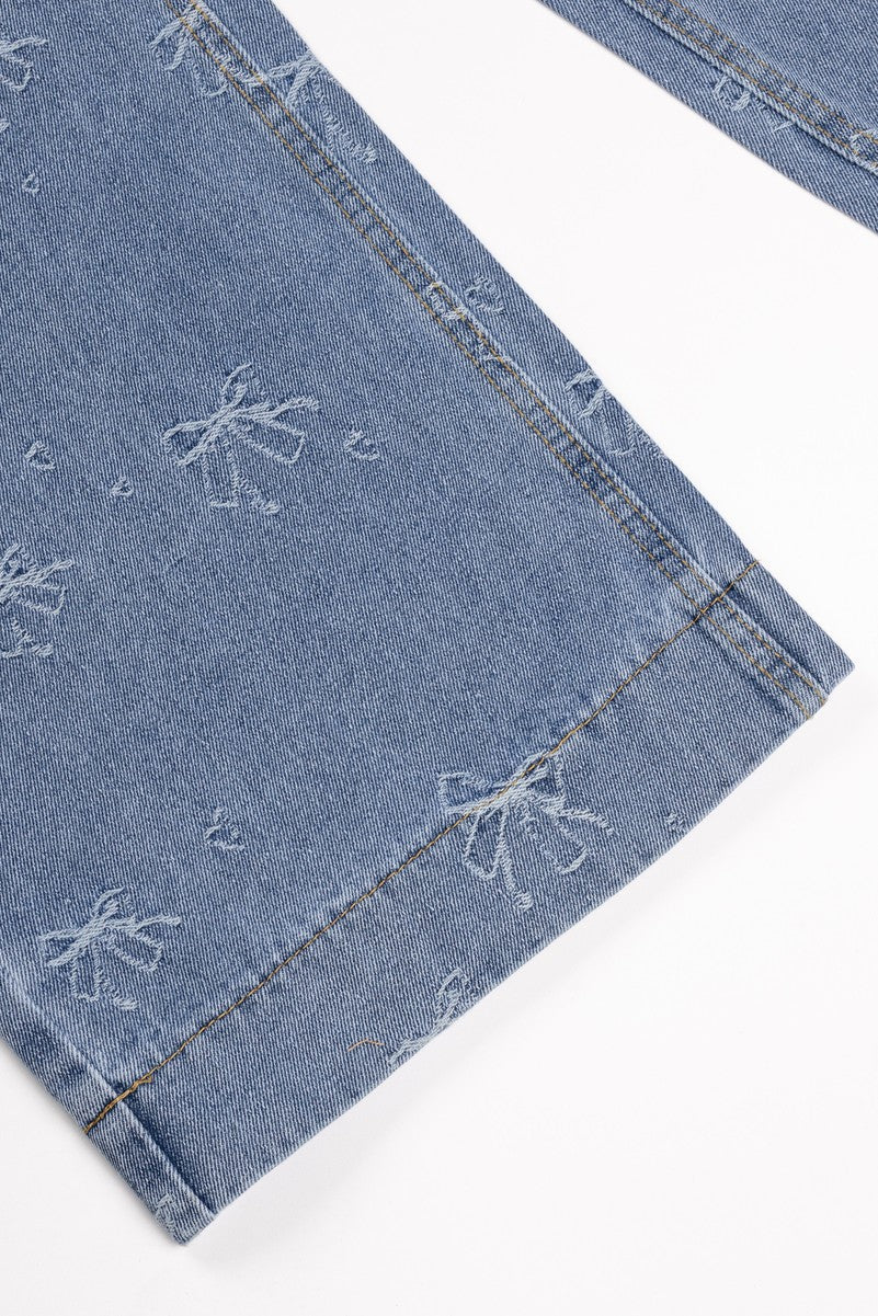 Embroidered Bow Print Wide-Leg Jeans | Forever 21 Women