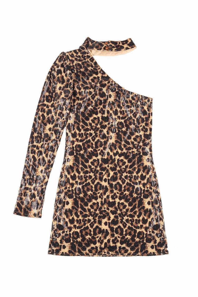 Sequin One-Shoulder Leopard Mini Dress | Forever 21 Women
