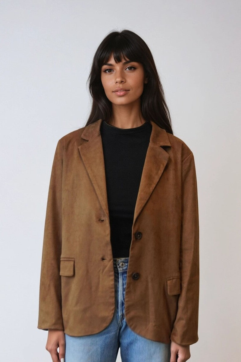 Faux Suede Button-Front Blazer Jacket | Forever 21 Women