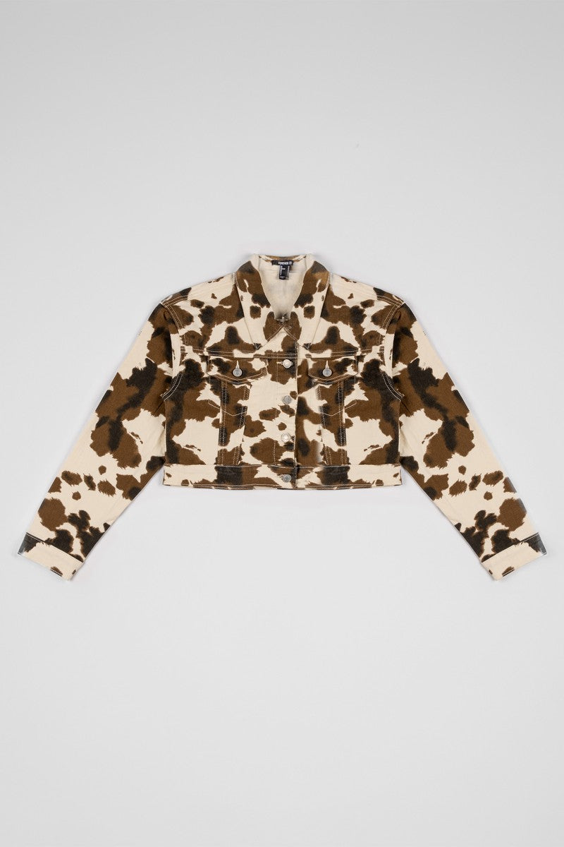 Cropped Cow Print Denim Jacket | Forever 21 Women