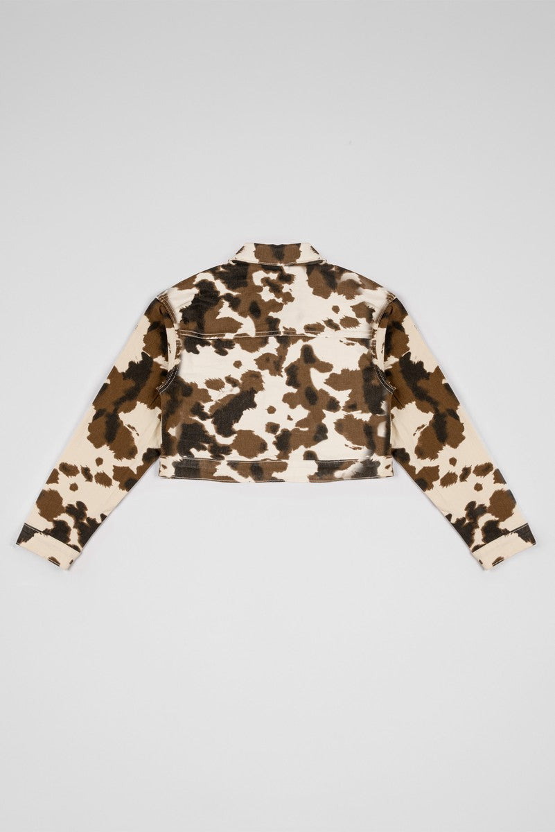 Cropped Cow Print Denim Jacket | Forever 21 Women