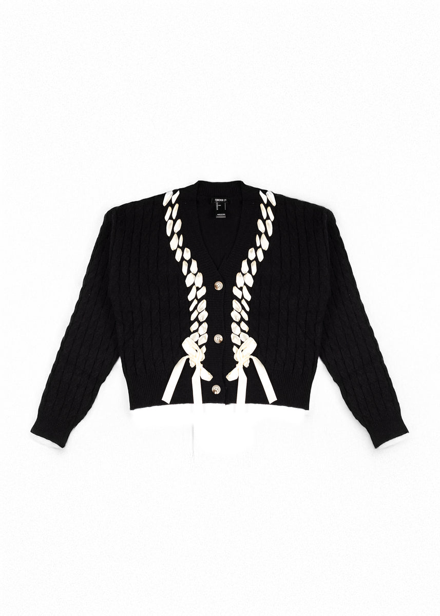 Braided Ribbon Cropped Cardigan Sweater | Forever 21 Women