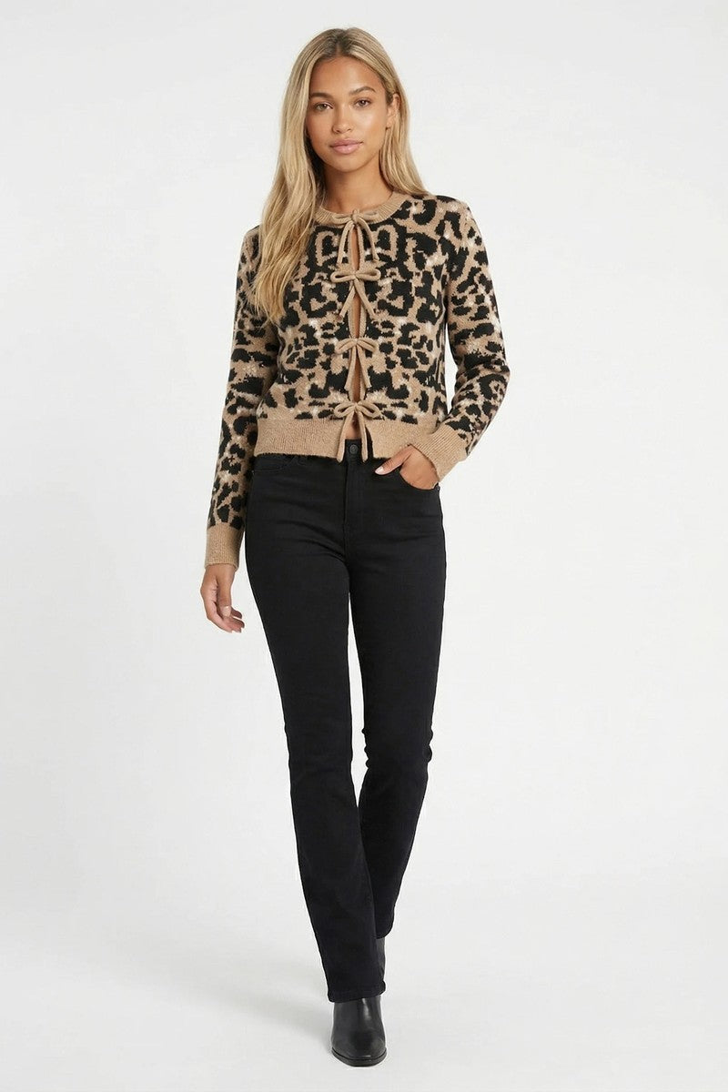Leopard Lace-Up Bow Cardigan Sweater | Forever 21 Women