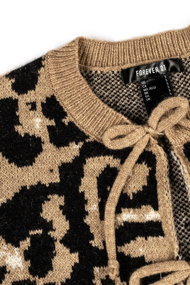 Leopard Lace-Up Bow Cardigan Sweater | Forever 21 Women