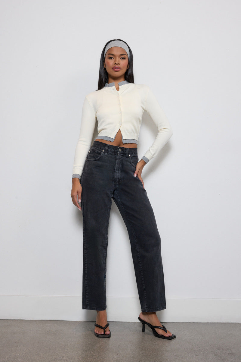 Contrast-Trim Cropped Cardigan Sweater | Forever 21 Women