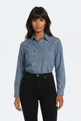 Embroidered Bow Print Oversized Denim Shirt | Forever 21 Women