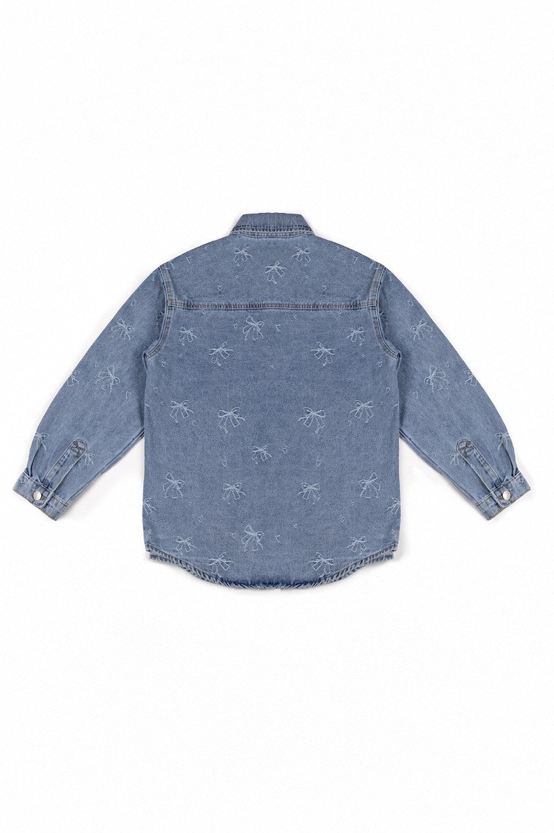 Embroidered Bow Print Oversized Denim Shirt | Forever 21 Women