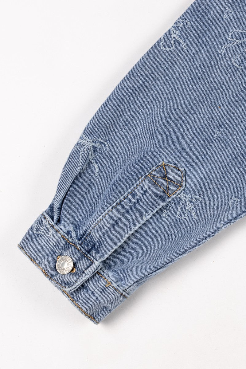 Embroidered Bow Print Oversized Denim Shirt | Forever 21 Women