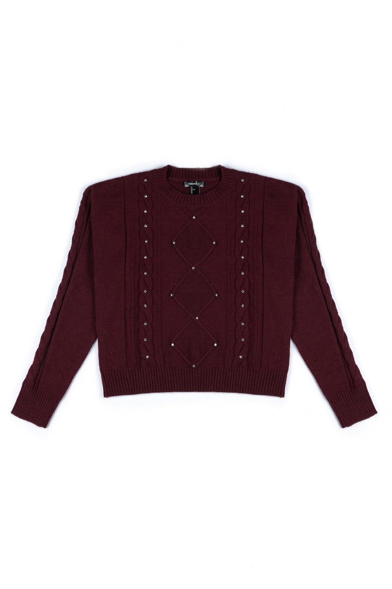 Embellished Cable-Knit Cropped Sweater | Forever 21 Women