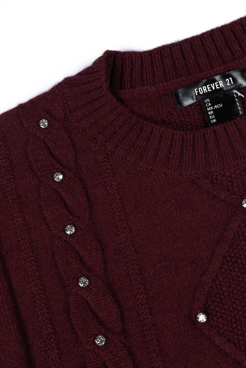 Embellished Cable-Knit Cropped Sweater | Forever 21 Women