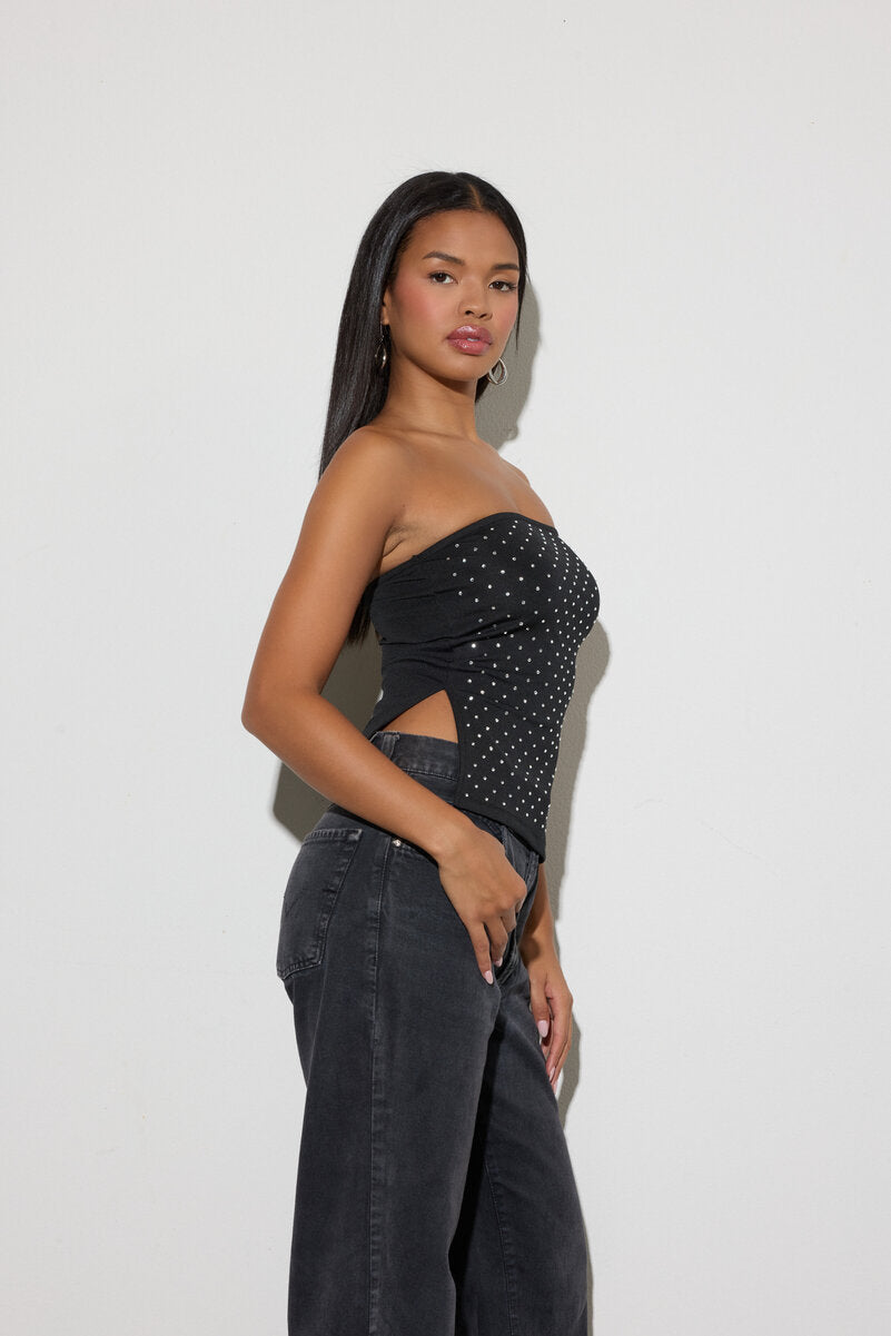 Rhinestone-Studded Split-Hem Tube Top | Forever 21 Women
