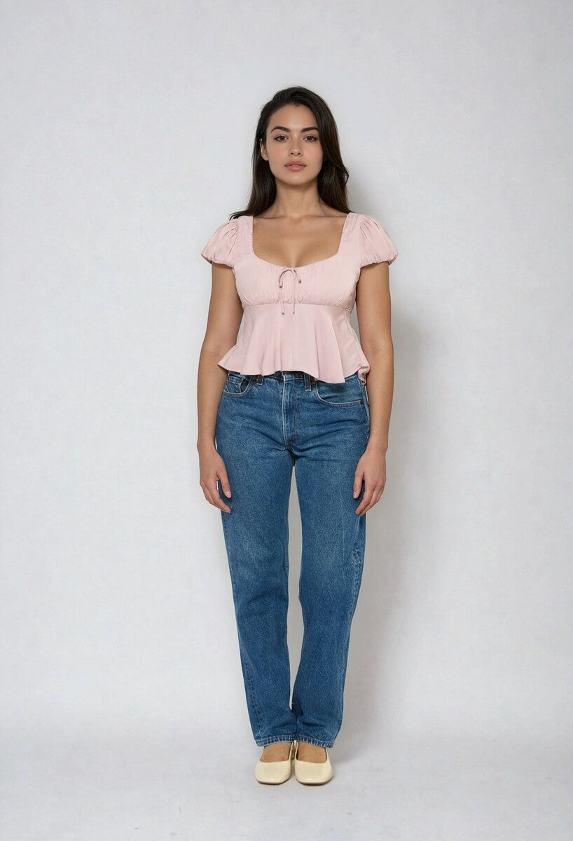 Satin Puff-Sleeve Peplum Crop Top | Forever 21 Women