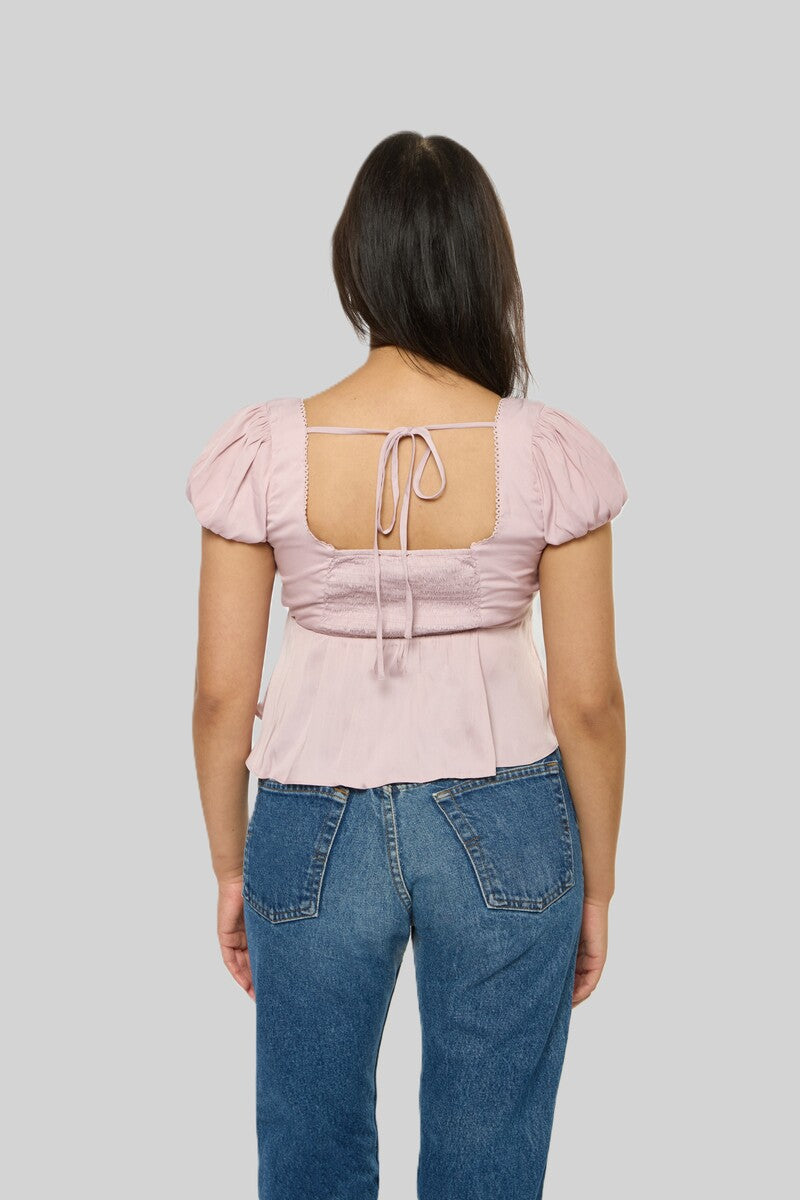 Satin Puff-Sleeve Peplum Crop Top | Forever 21 Women