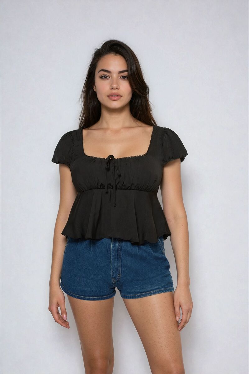 Satin Puff-Sleeve Peplum Crop Top | Forever 21 Women