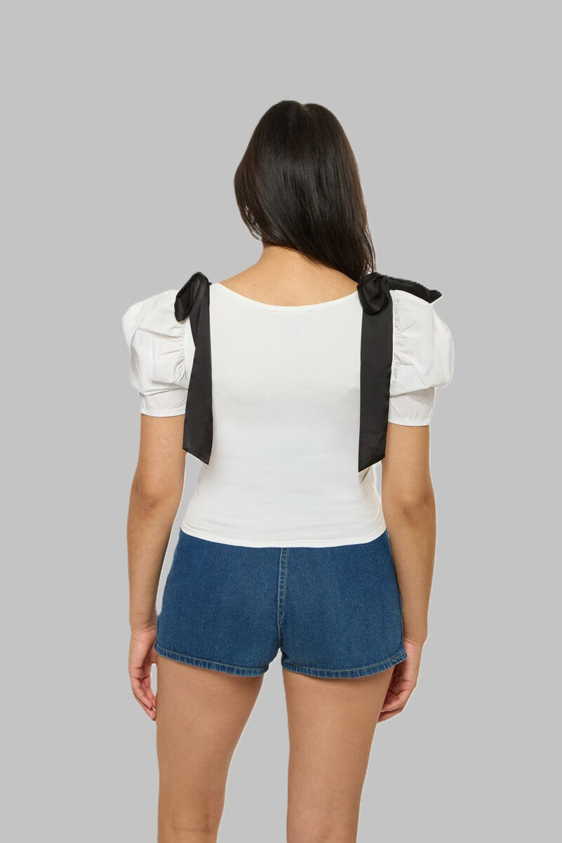Puff-Sleeve Satin Bow Top | Forever 21 Women