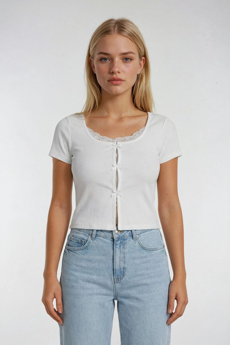 Ribbed Lace-Trim Bow Top | Forever 21 Women