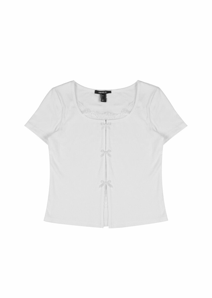 Ribbed Lace-Trim Bow Top | Forever 21 Women