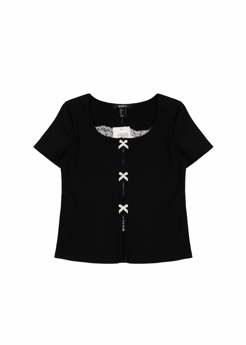 Ribbed Lace-Trim Bow Top | Forever 21 Women