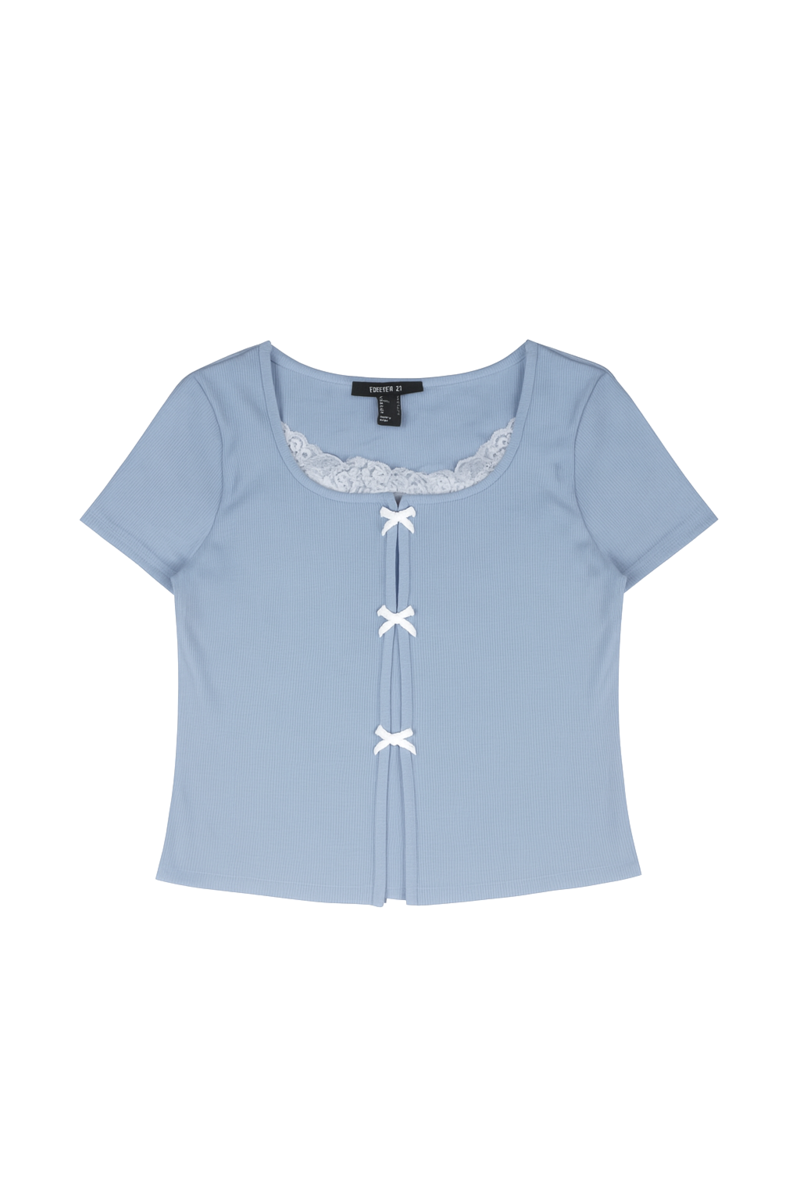 Ribbed Lace-Trim Bow Top | Forever 21 Women