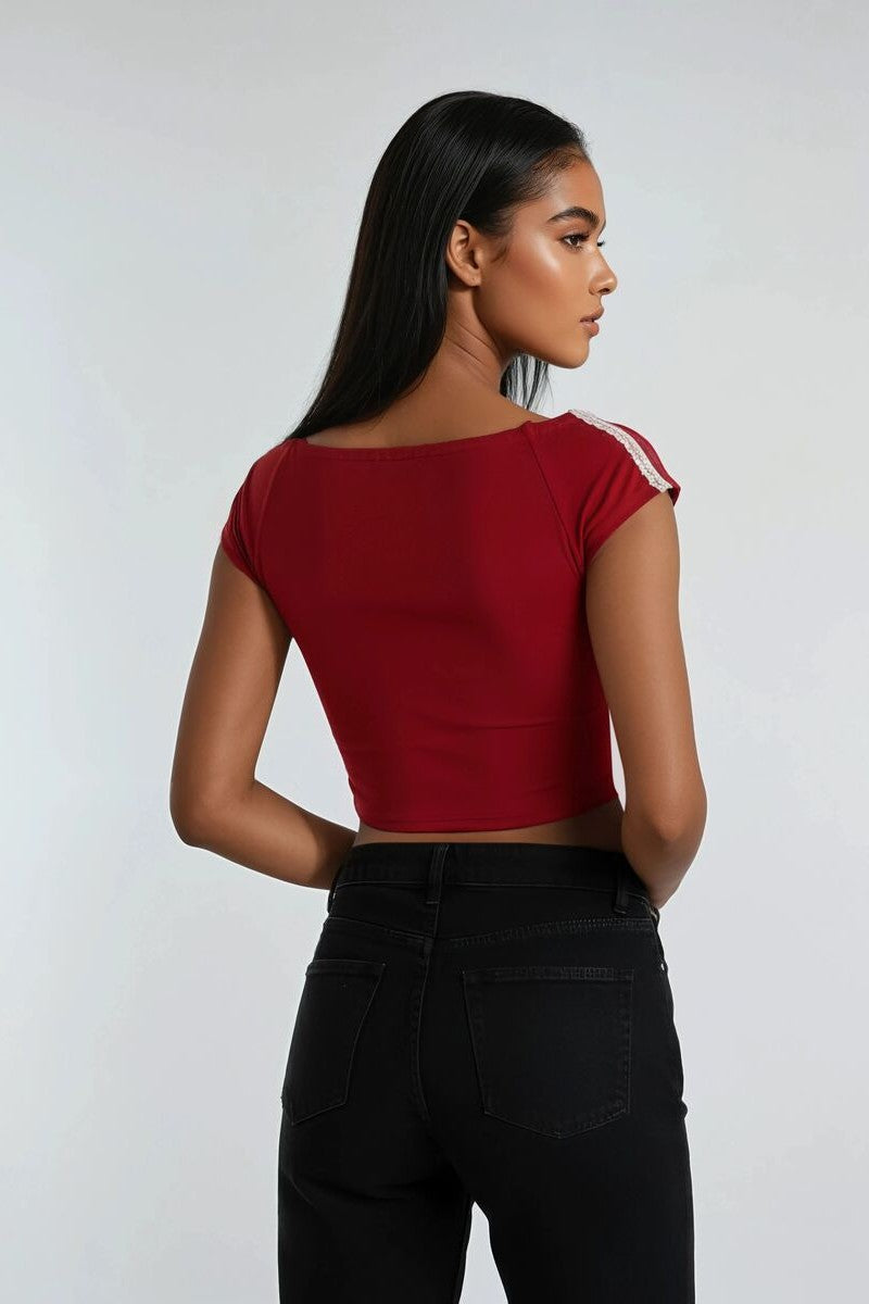 Lace-Up Raglan Cropped Tee | Forever 21 Women