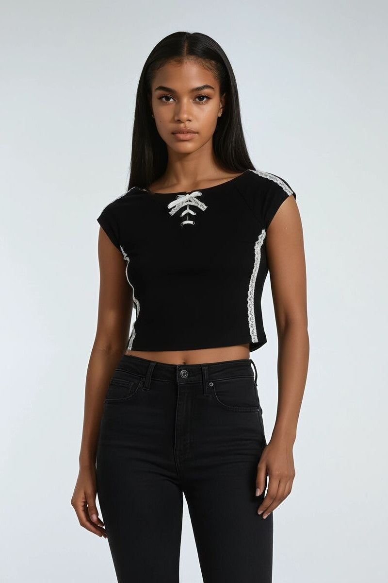 Lace-Up Raglan Cropped Tee | Forever 21 Women
