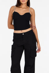 Crepe Rhinestone-Strap Bustier Top | Forever 21 Women