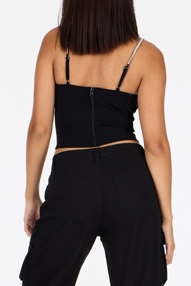 Crepe Rhinestone-Strap Bustier Top | Forever 21 Women