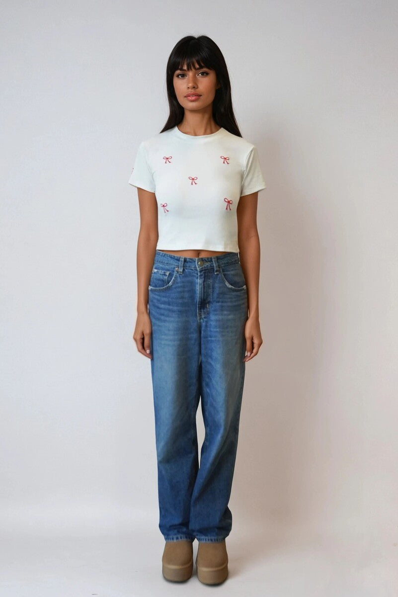 Embroidered Bow Cropped Tee | Forever 21 Women