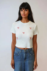 Embroidered Bow Cropped Tee | Forever 21 Women