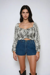 Snake Print Smocked Peasant Top | Forever 21 Women
