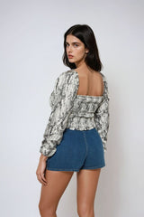 Snake Print Smocked Peasant Top | Forever 21 Women